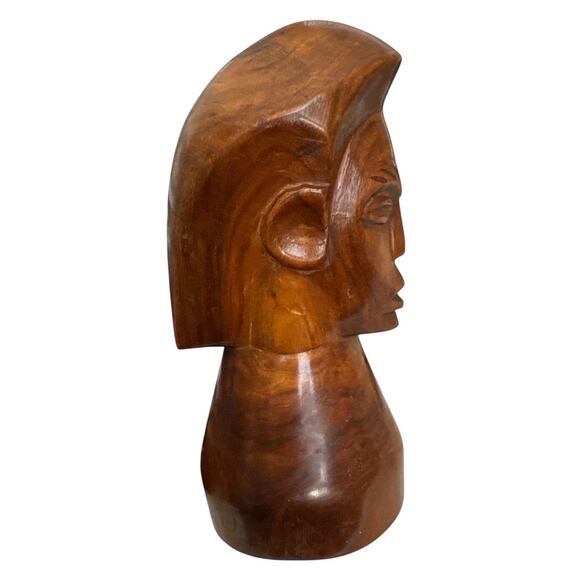 Vintage Hand Carved Solid Wood Primitive Bust of a Man - Picture 6 of 10